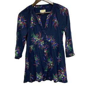 Maeve Anthropologie Blouse Womens XS Blue Floral‎  Tunic Long Sleeve Relaxed Fit